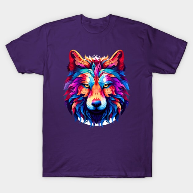 Abstract Chromatic Wolf: Vivid Artistic Portrait T-Shirt by AmandaOlsenDesigns